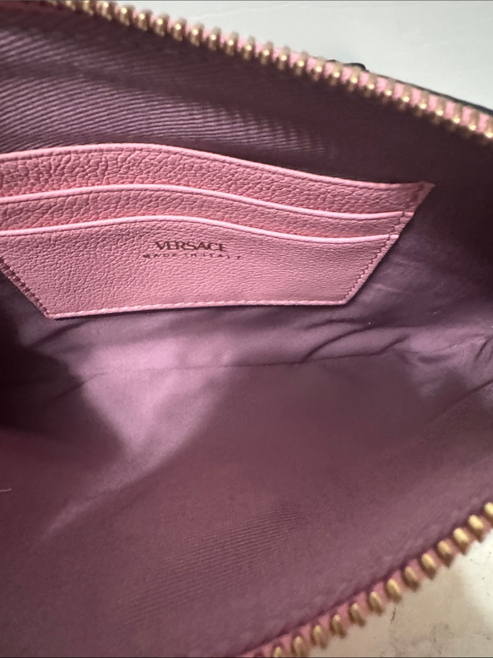 Versace Pink Leather Wristlet Pouch NEW with Dustbag and cards - Picture 5 of 6
